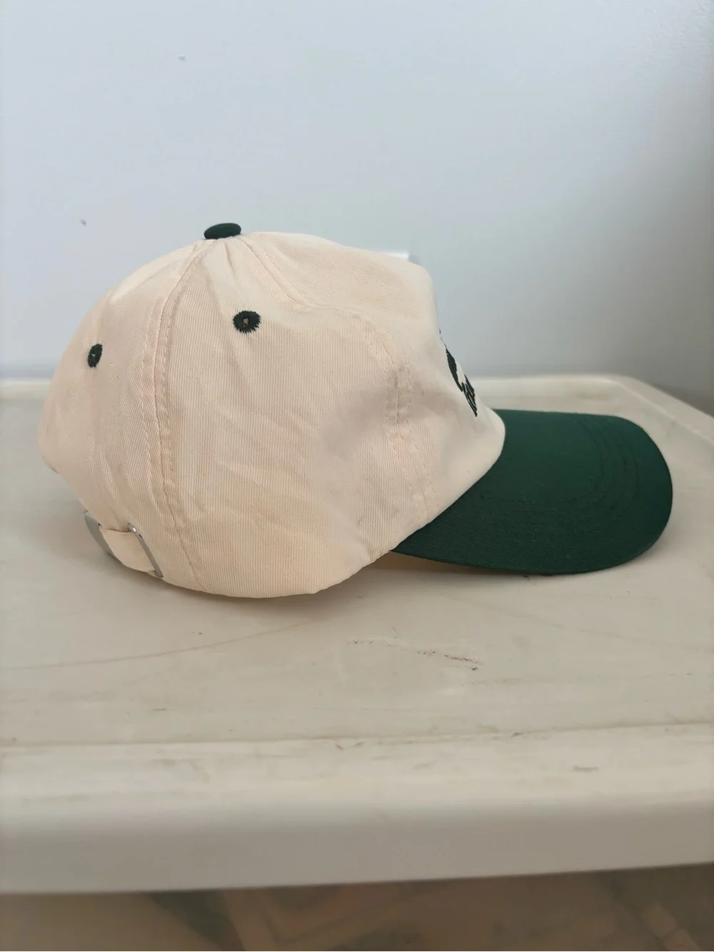 Cream and Forest Green Embroidered Baseball Cap